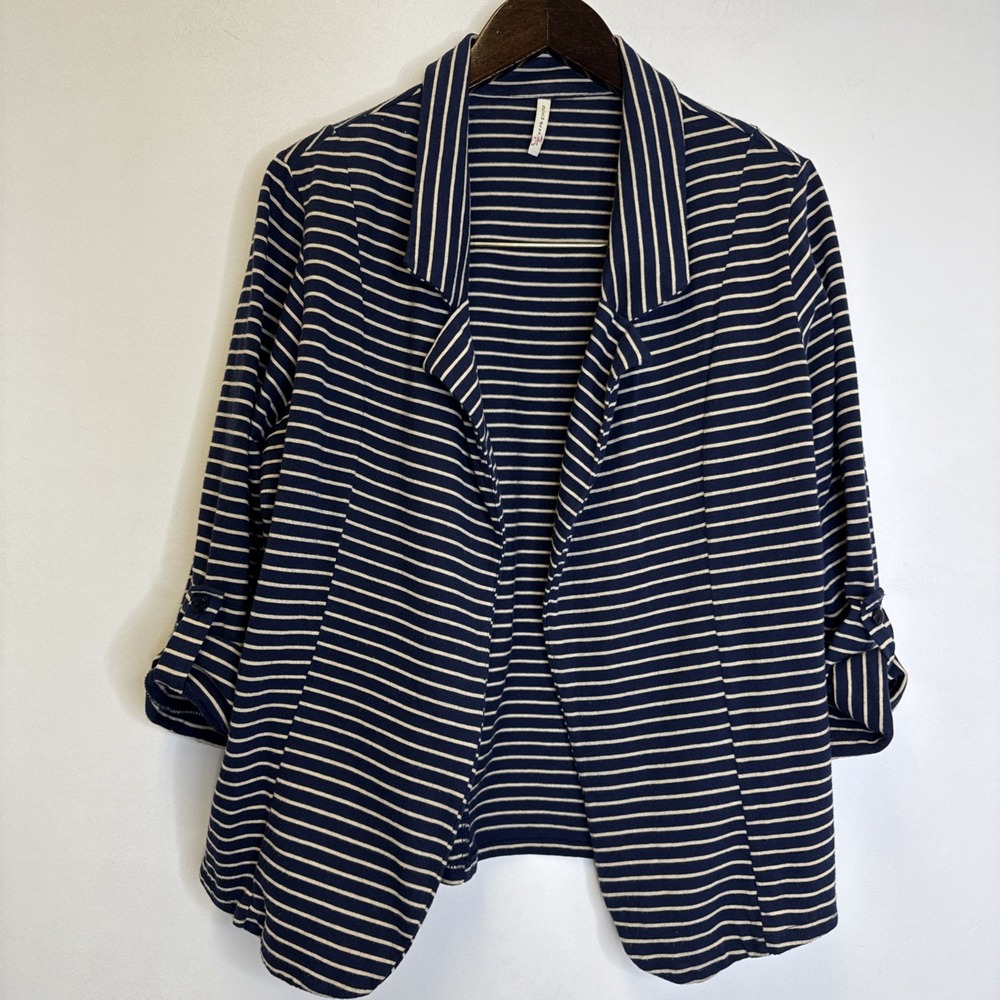Olivia Moon Cotton Striped BlueBlazer‎ Size Large